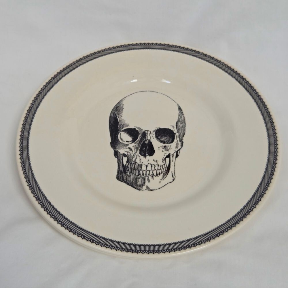 Victorian English Pottery Skull Collection Salad Plate Set (4)